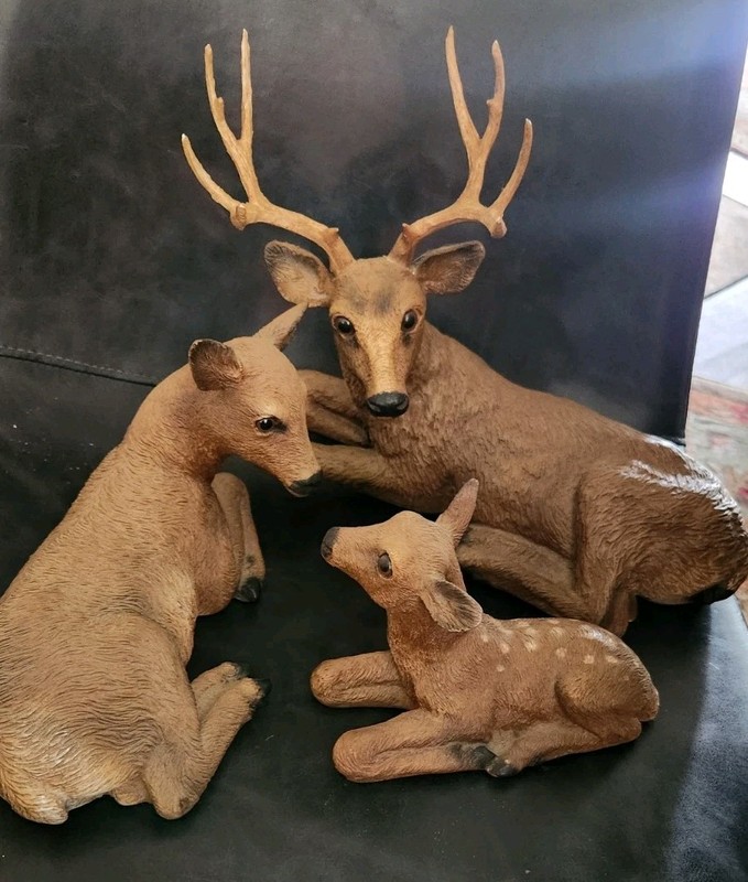 Vintage Homco Deer Family Figurine Set 8 point Buck Doe & Fawn Decor 1980s