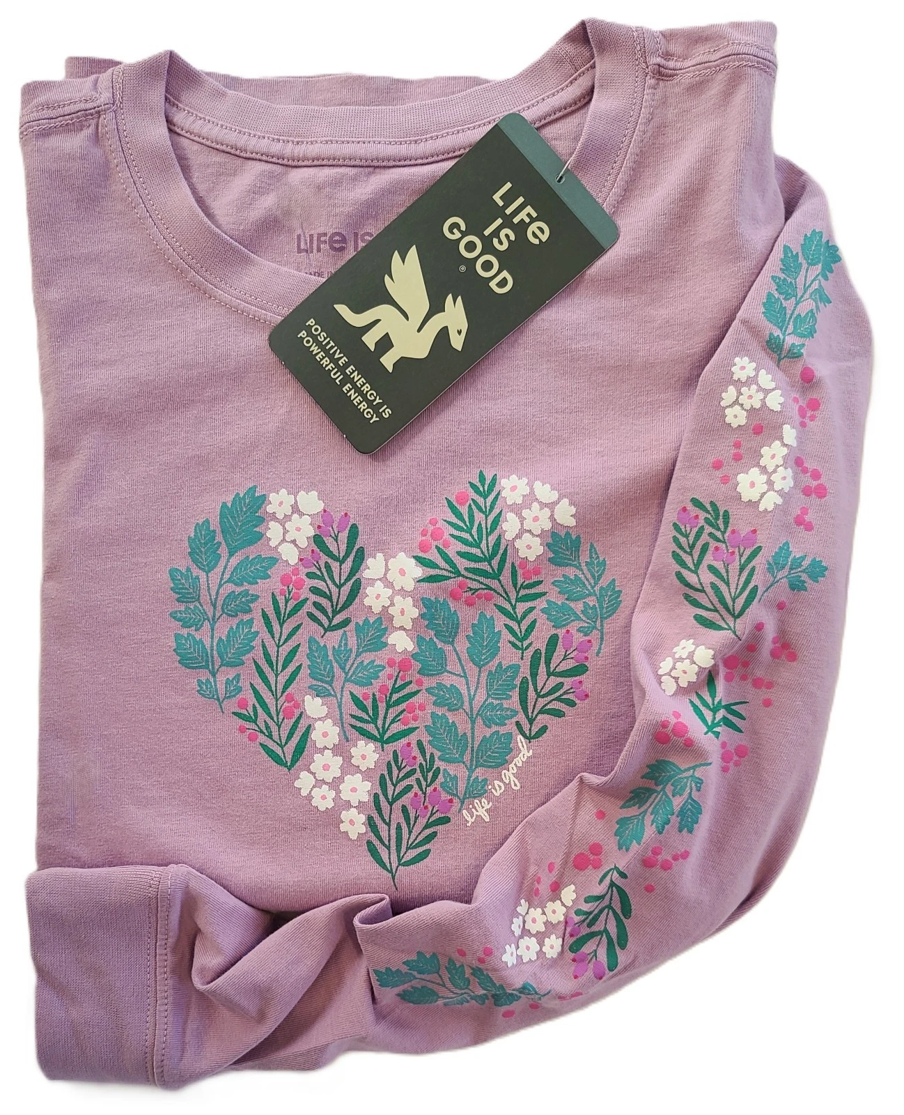 Life Is Good LS Shirt Crusher Tee Wild FLOWERS HEART Floral Chest47in Womens XL