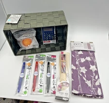 Daiso JP Set Tenugui Cloth Mini Calculator Fan Stamp Moistening Ball FriXion x3