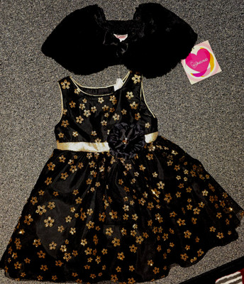 Youngland Dress 3Toddler Black Gold Glitter Floral Holiday New