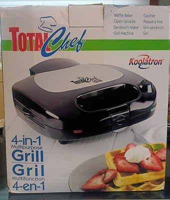 Total Chef Koolatron 4-In-1 Waffle Baker, Open Griddle, Sandwich, Grill Machine