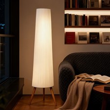 Dimmable Tripod Floor Lamp with Foot Switch, White and Natural