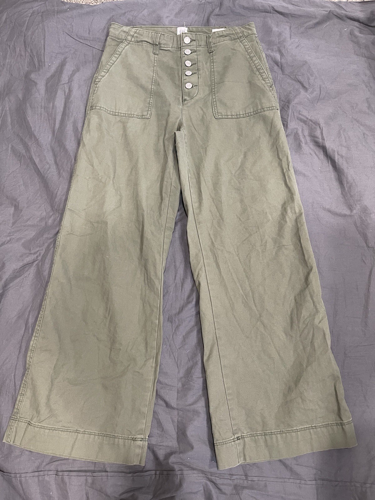 Gap Olive Green Wide Leg High Rise Button Fly Pants, Size 8