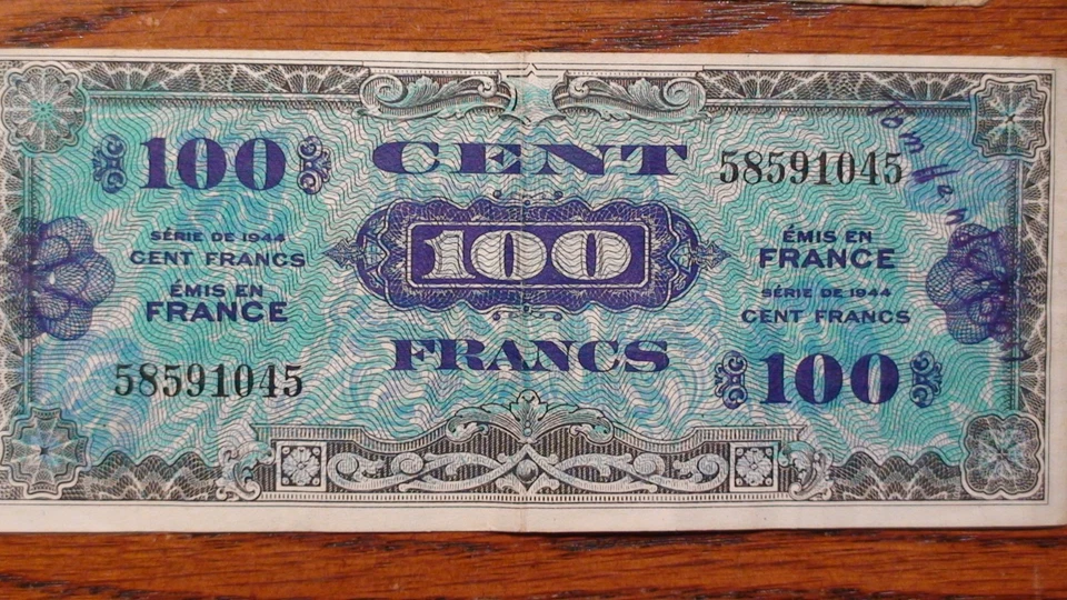 TWO 1944 ALLIED MILITARY FRANCE 100 FRANCS MILITARY PAYMENT CERTS 100FR NOTES! - Image 2 of 4