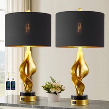25.5'' Set of 2 Modern Table Lamps for Living Room Bedroom, Gold Leaf Sculptu...