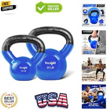 Kettlebell, Vinyl Coated Kettlebell Cast Iron Sets with Stable Flat Bottom fo...