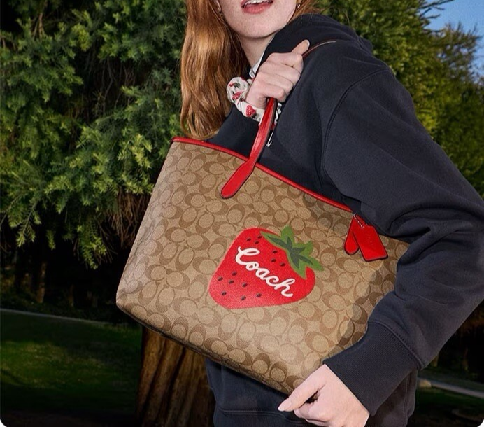 Coach City Wild Strawberry Print 🍓Signature Tote Bag NWT Khaki