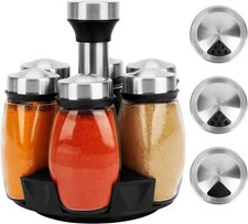 Rotating Spice Rack with 6 Glass Shakers & Silver Lids