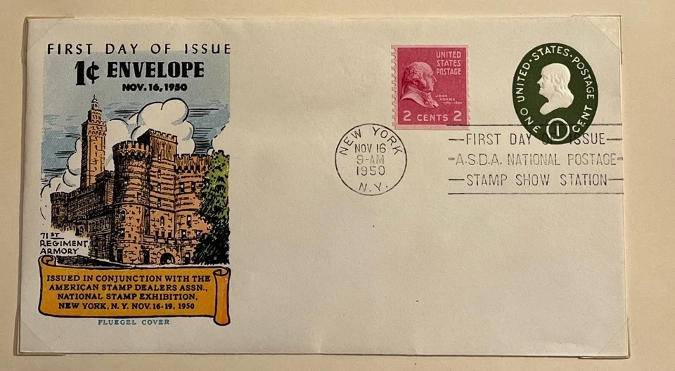 1950 1c stamp Embossed Envelope #U532 First Day Cover - ArtCraft & Fluegel - Image 3 of 3