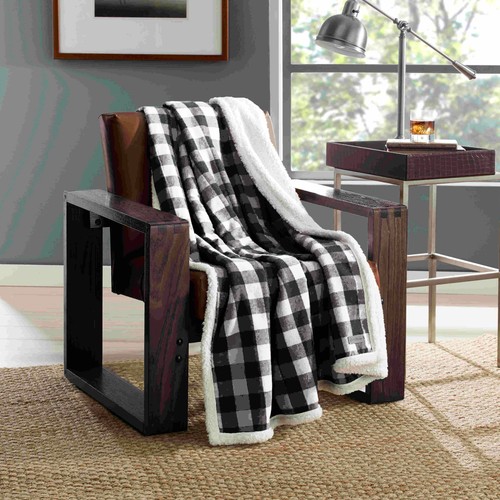 Eddie Bauer Cabin Plaid Cotton Black 2 Piece Throw & - Picture 4 of 8