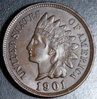 1901 INDIAN HEAD CENT - With LIBERTY & 4 DIAMONDS - AU UNC