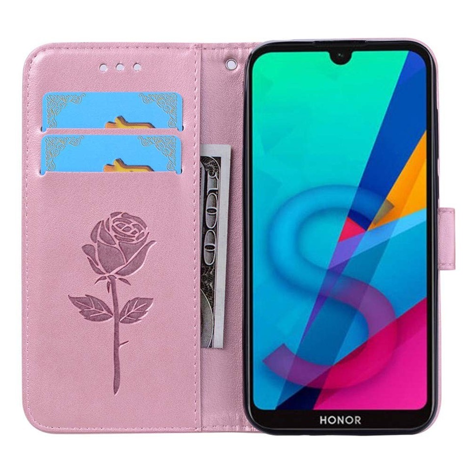 Cover Portafoglio Per Sony Xperia 5 – Custodia Con Fessura Carta E Supporto Stand – Pelle PU Con Motivo Rosa E Guscio TPU