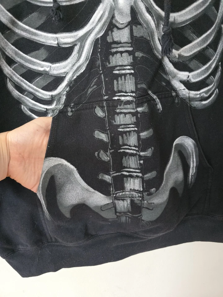 Y2K HYBRID SKELETON HOODIE SWEATSHIRT CYBER GRUNGE BLACK Large RARE Mall Goth - Image 2 of 4