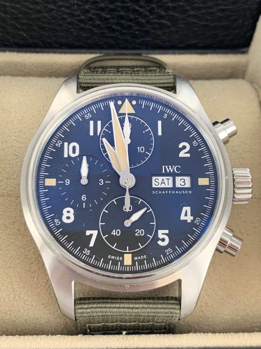 Gents IWC Spitfire Chronograph Full Set 2022 Green Nato Ex Condition 387901