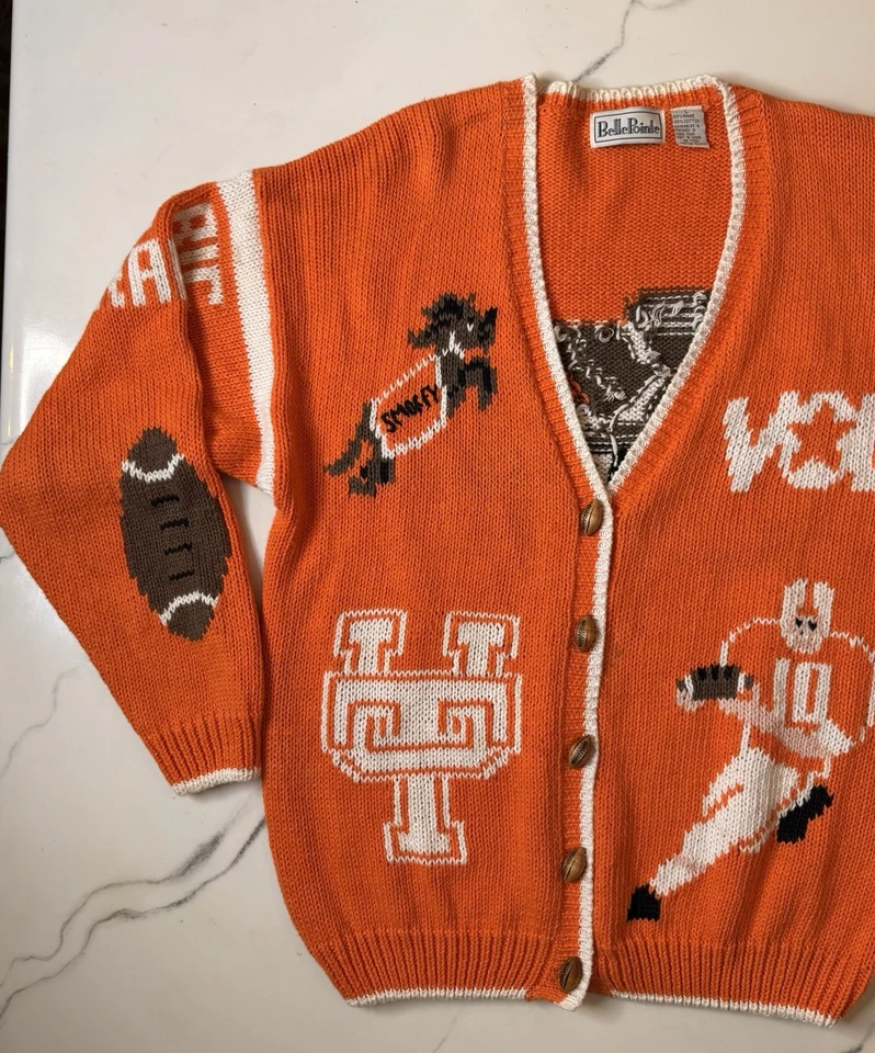 Cárdigan Suéter Vintage Belle Point Tennessee VOLS Estilo Letterman Talla L-GC Foto 3 de 4