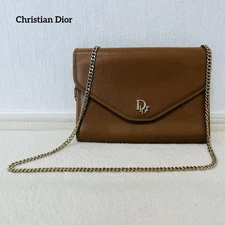 Christian Dior Chain Shoulder Bag Leather Brown Gold Authentic Used from Japan