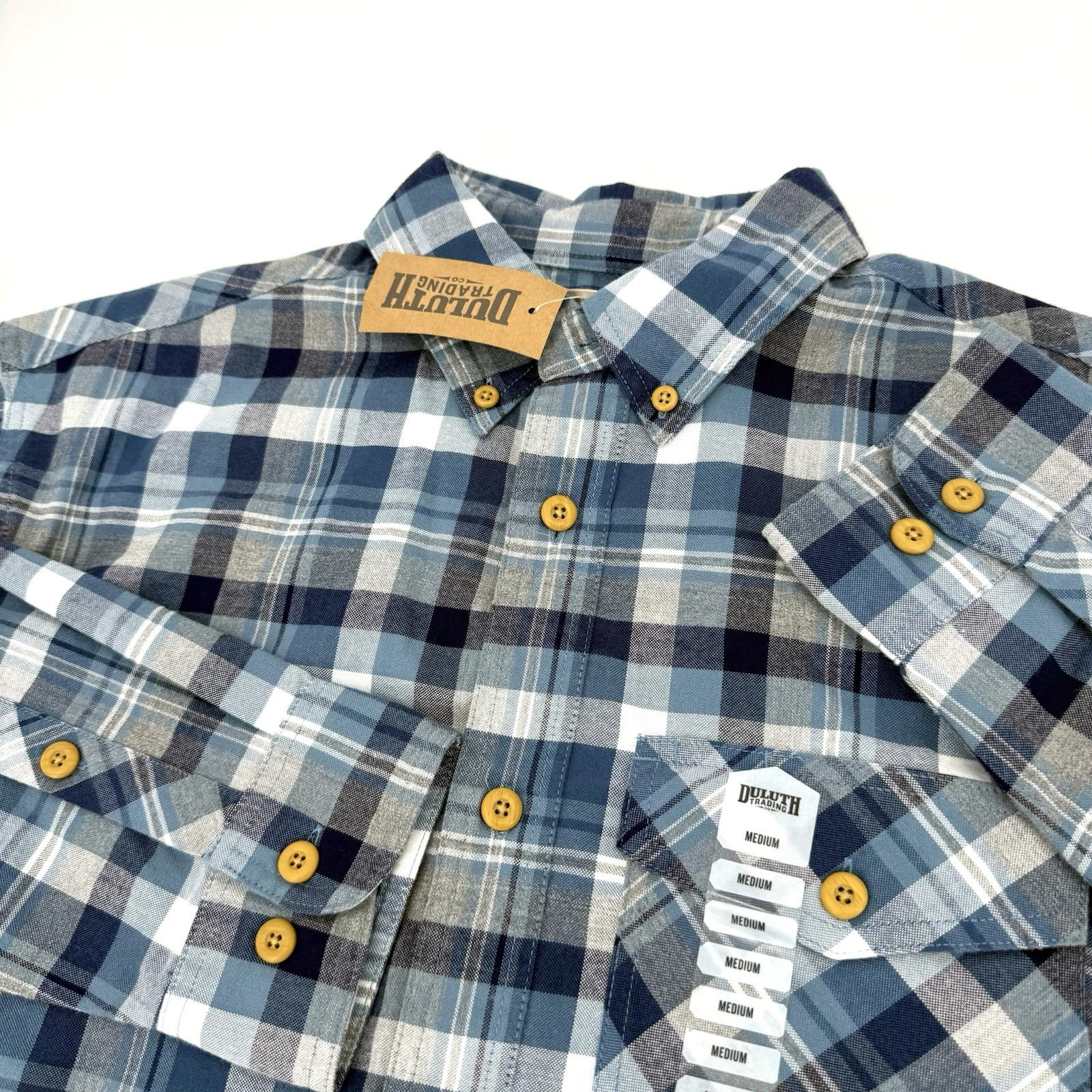 Duluth Mens MEDIUM Blue Plaid Iron Mountain Oxford Cotton Button Down Shirt