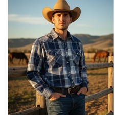 Men's Weatherproof Vintage Plaid Shirt Medieval Blue Medium NWT Long Sleeve