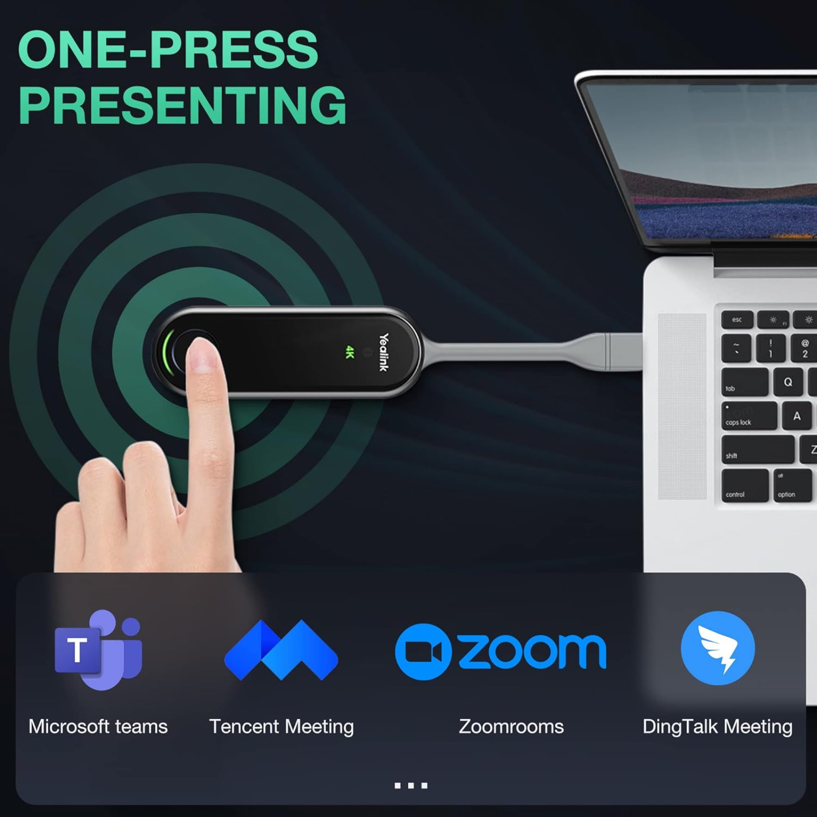 Yealink WPP30 Wireless Presentation Pod 4K USB-C BYOD Screen Sharing Teams&Zoom