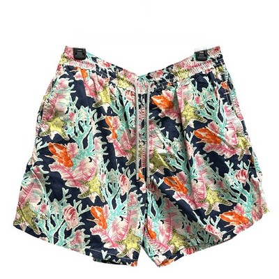 Vilebrequin Shorts Men's Coral Print Beach Swim Trunks Lined Drawstring Size XL