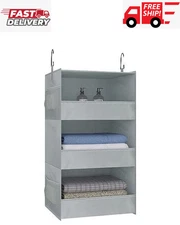 3-Shelf Hanging Closet Organizer and Storage, Foldable Hanging Closet Shelves Fr