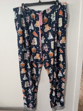 Jane Bleecker Costco Leisure PJ Pants Jogger LG Blue Teddy Bear Popcorn Coffee