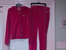 VTG Y2K Style Juicy Couture Velour Tracksuit Pink Bling Zip Hoodie XXL Pants XL