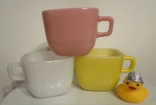 Vintage Lipton Glassbake  Mugs Cups Square Milk Glass 1960s Set of 3