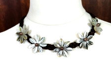Necklace Carved Abalone Shells braided metallic cord Choker-Princess length New