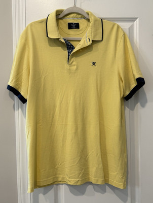 Men's Hackett London Slim Fit Light Yellow W/ Logo Cotton Polo Shirt Size XL EUC