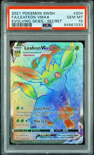 Leafeon VMAX Secret Rare Holo 204/203 SWSH07 Evolving Skies PSA 10 Pokémon 204