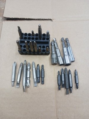 Assorted Lot of 1/4'' Hex Driver Bits, Philips, Torx, Straight, Square, Etc.,...