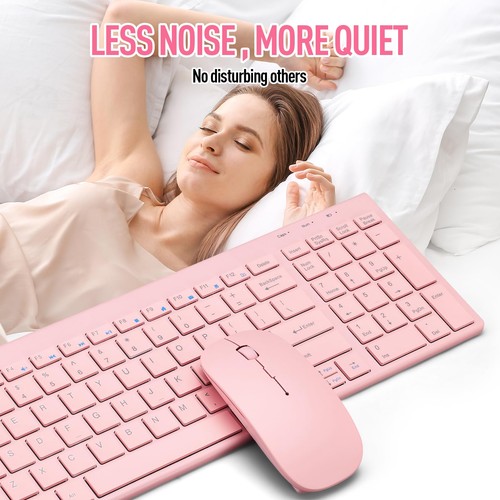 Wireless Keyboard Mouse Combo - Compact, Quiet, 2.4G, Sakura Pink, Windows - Picture 6 of 8