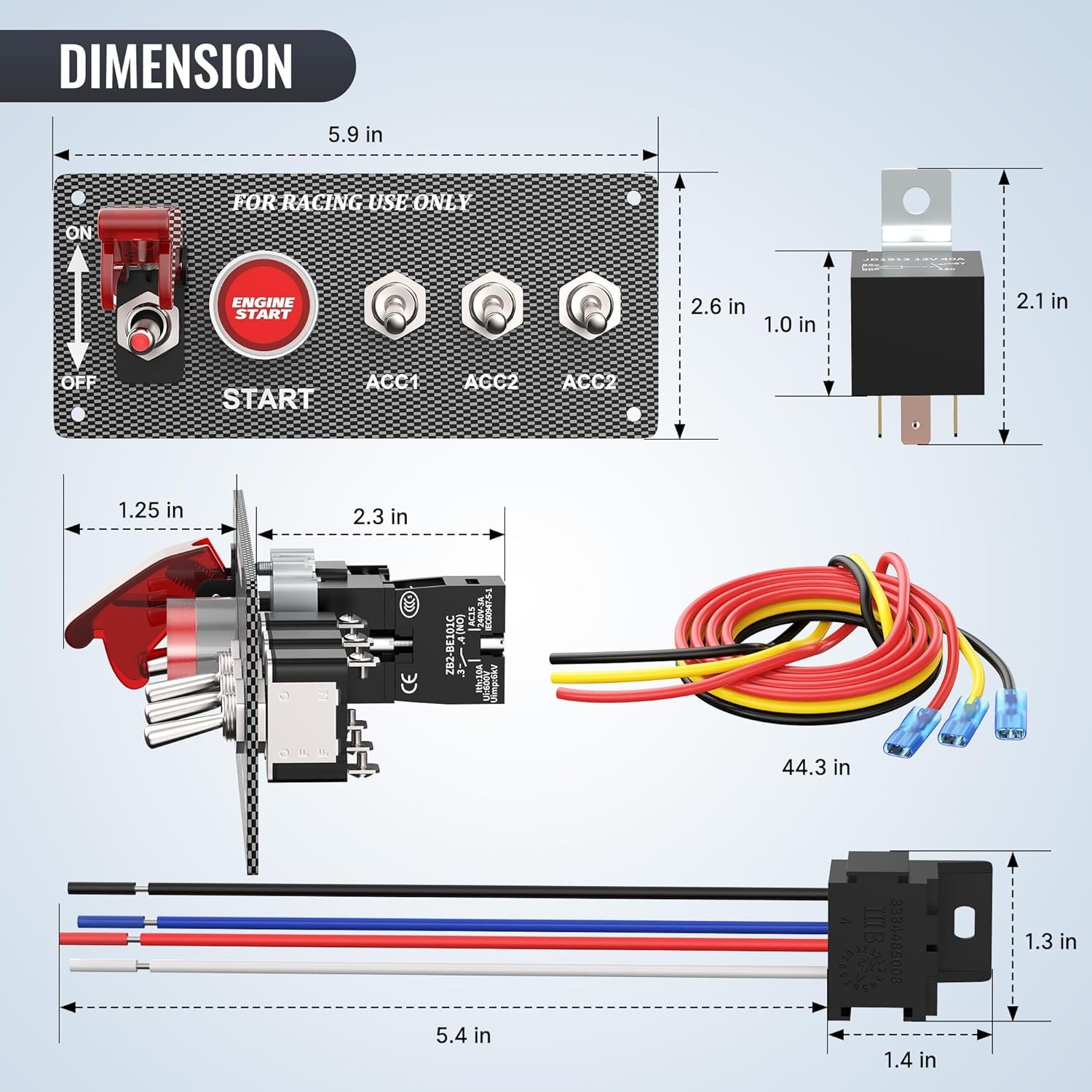 5-in-1 Ignition Switch Panel Engine Start Push Button LED 12V Toggle ...