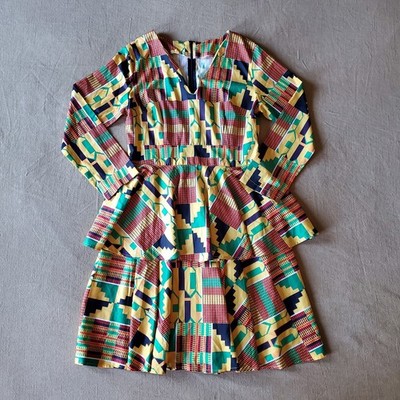 Africa Print Tiered Dress Large