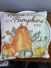 NWOT “Home Is Where Your Pumpkins Are" Throw Pillow Embroidered Autumn Fall 18”