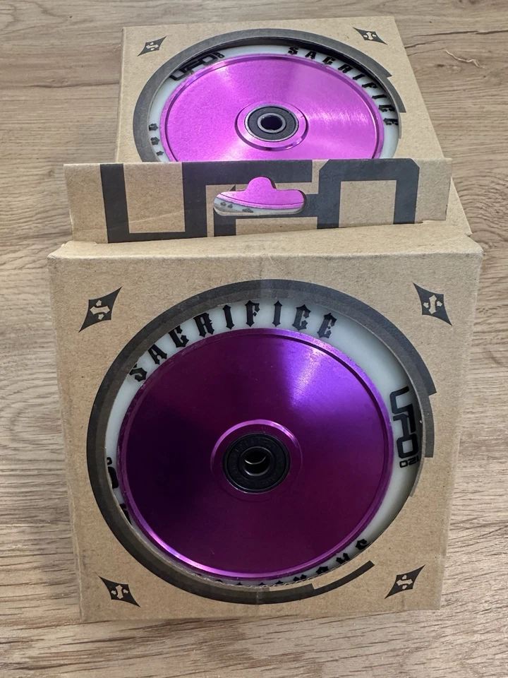 Sacrifice UFO 120mm Two Pack! Wheels for Pro Scooter - NEW Purple And White A2 - Image 3 of 4