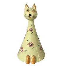 Vintage Italian Pottery Long Neck Cat Bank Signed Italy Hand Painted Floral !