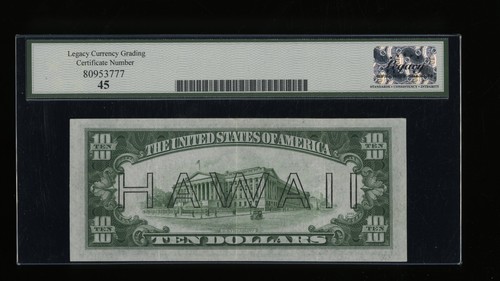 DBR 1934-A $10 FRN Hawaii LB Block Fr. 2303 Legacy 45 Serial L43221468B - Picture 2 of 2