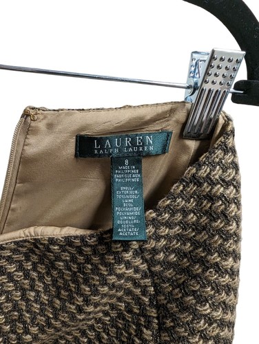 Lauren Ralph Lauren Gold/Brown Wool Pencil Skirt Size 8 - Afbeelding 6 van 6
