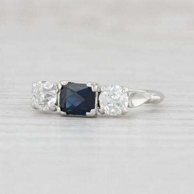Petri Art Deco Synthetic Sapphire Diamond Ring Platinum Size 4.5 Engagement