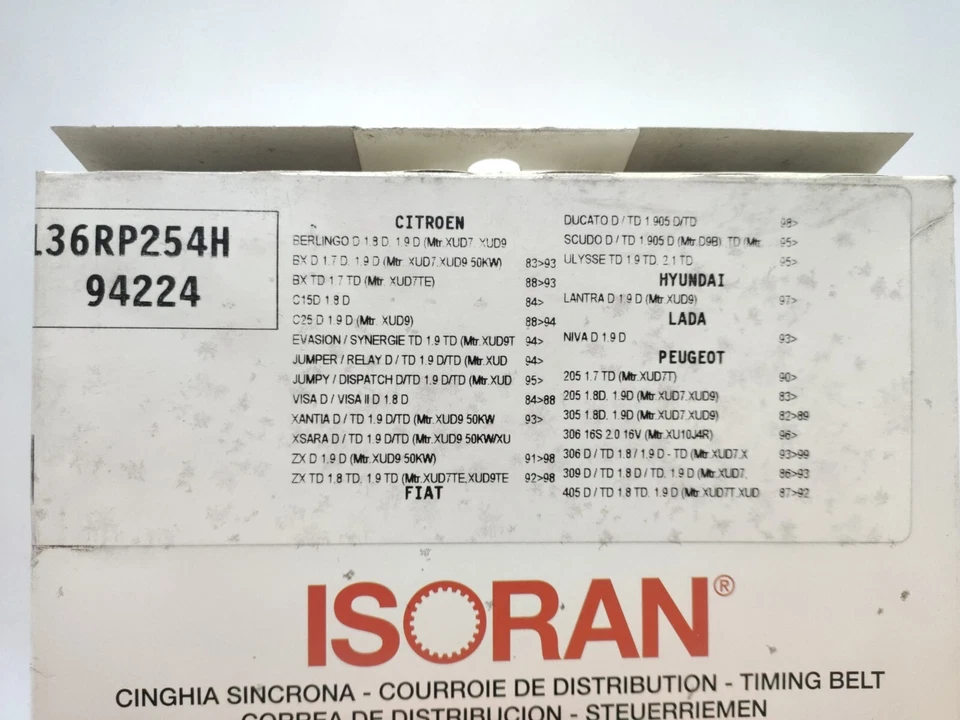 136RP254H 94224 ISORAN TIMING BELT LADA NIVA 1.9 D CITROEN PEUGEOT - Image 2 of 2