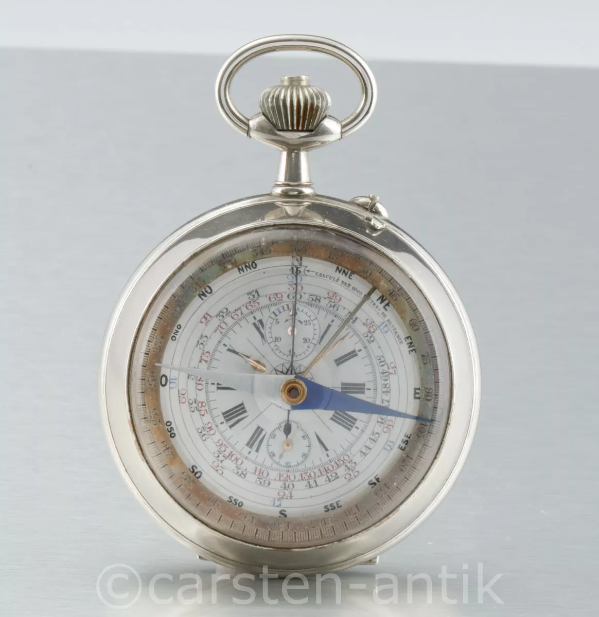 Montre Boussole oversized Pocket watch tachymeter Chronograph with Compass  1920