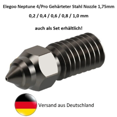 Elegoo Neptune 4/Pro, Gehärteter Stahl Nozzle Düse, 0,2 0,4 0,6 0,8 1 mm, 1,75mm