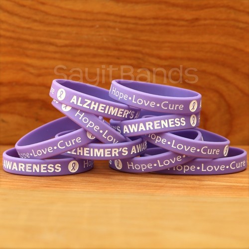 10 pulseras para concienciar sobre el Alzheimer - pulseras llenas de color púrpura grabado - Imagen 2 de 2