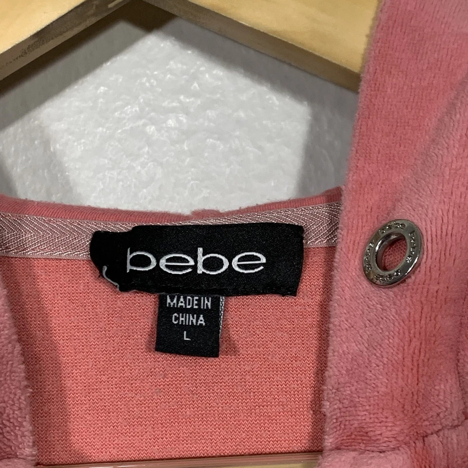 Sudadera con capucha BeBe rosa terciopelo estrás cremallera completa para mujer talla grande Y2K Foto 4 de 4
