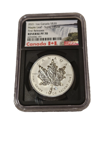 2021 1oz Silver Canada $20 Maple Leaf Super Incuse - Reverse PF 70