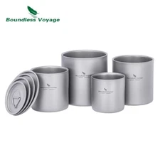 Boundless Voyage Titanium Double Walled Cups with Lid Outdoor Portable Metal Mug