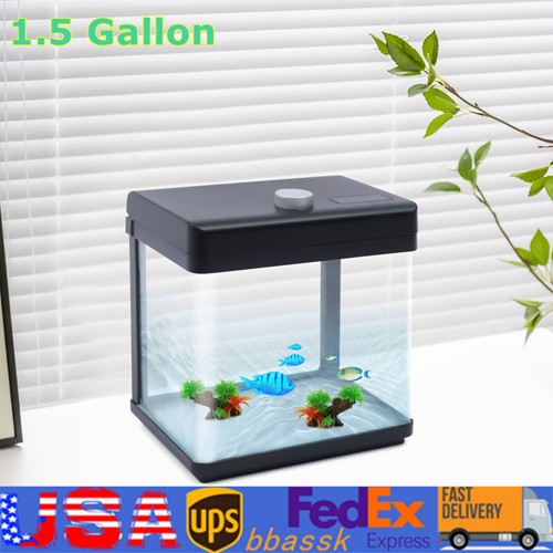 View of 1.5 Gallon Aquarium Kit Fish Tank Black Low Noise Bedroom Desktop Fish ...