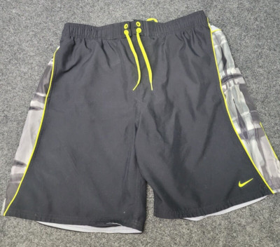 Nike Swim Trunks Mens Large Black Mesh Lined Mini Swoosh Pockets Y2K Pool